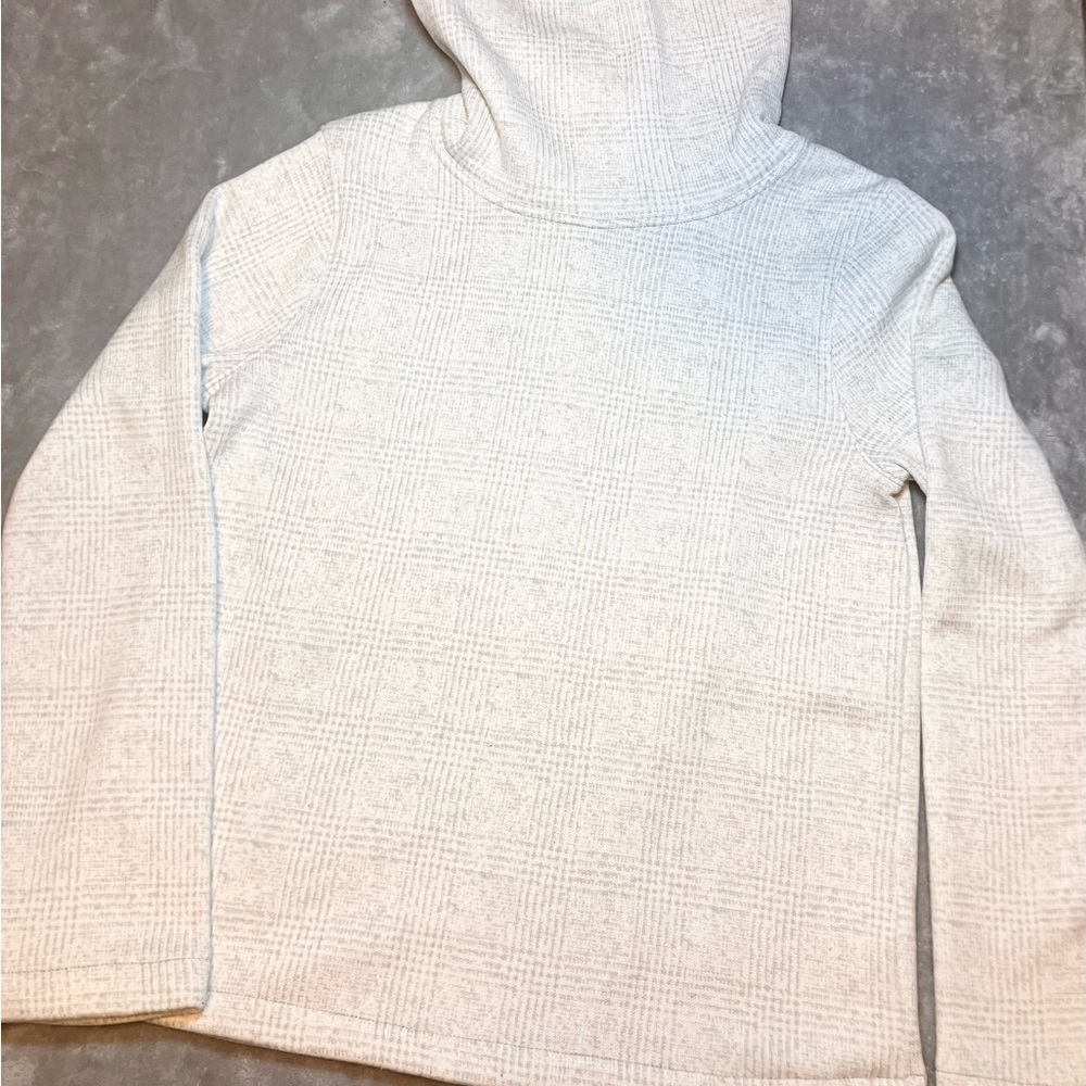 J Crew Mercantile Fleece Turtle Neck Cowl Funnel neck Sweater L Gray Checkered‎ - Picture 4 of 10